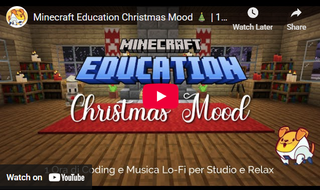 Casa di Minecraft in stile natalizio con Agente, atmosfera festiva per il video Minecraft Education Christmas Mood.