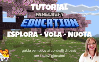 Copertina per l'articolo Minecraft Education, esplora, vola e nuota nel mondo di Minecraft Education con alberi di ciliegio, Loop, la mascotte di Lianka and the Coded Friends e Lianka Prada.